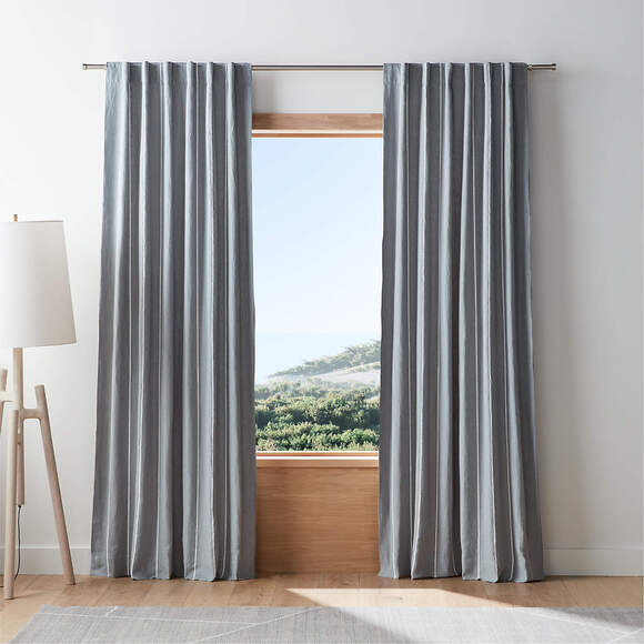 Crate&Barrel Linen Blackout Curtain Panel – Mist Blue Pinstripe 2 Available NWT - Picture 1 of 4